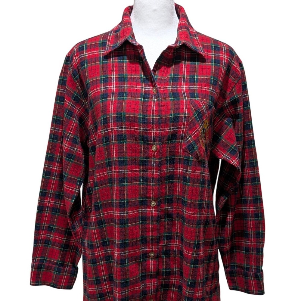 Lauren Ralph Lauren Red Plaid Tartan Women's Button Down Shirt Dress RL Crest M - Picture 5 of 10